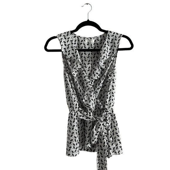 Max Studio Tops - Max Studio Women S Black/White Umbrellas Sleeveless Faux Wrap Tie Waist Blouse